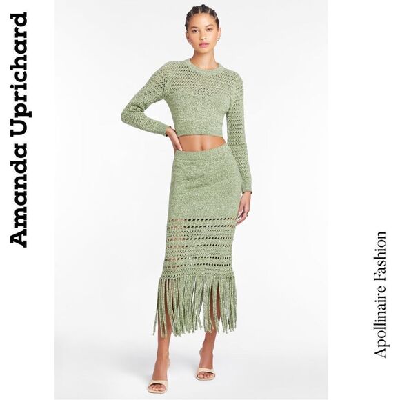 AMANDA UPRICHARD JAYLA KNIT SET IN GREEN IVORY NWT STUNNING SUPER SOFT - Picture 5 of 9